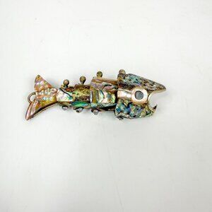 Vintage Articulated Fish Shaped Abalone Shell Bottle Opener READ